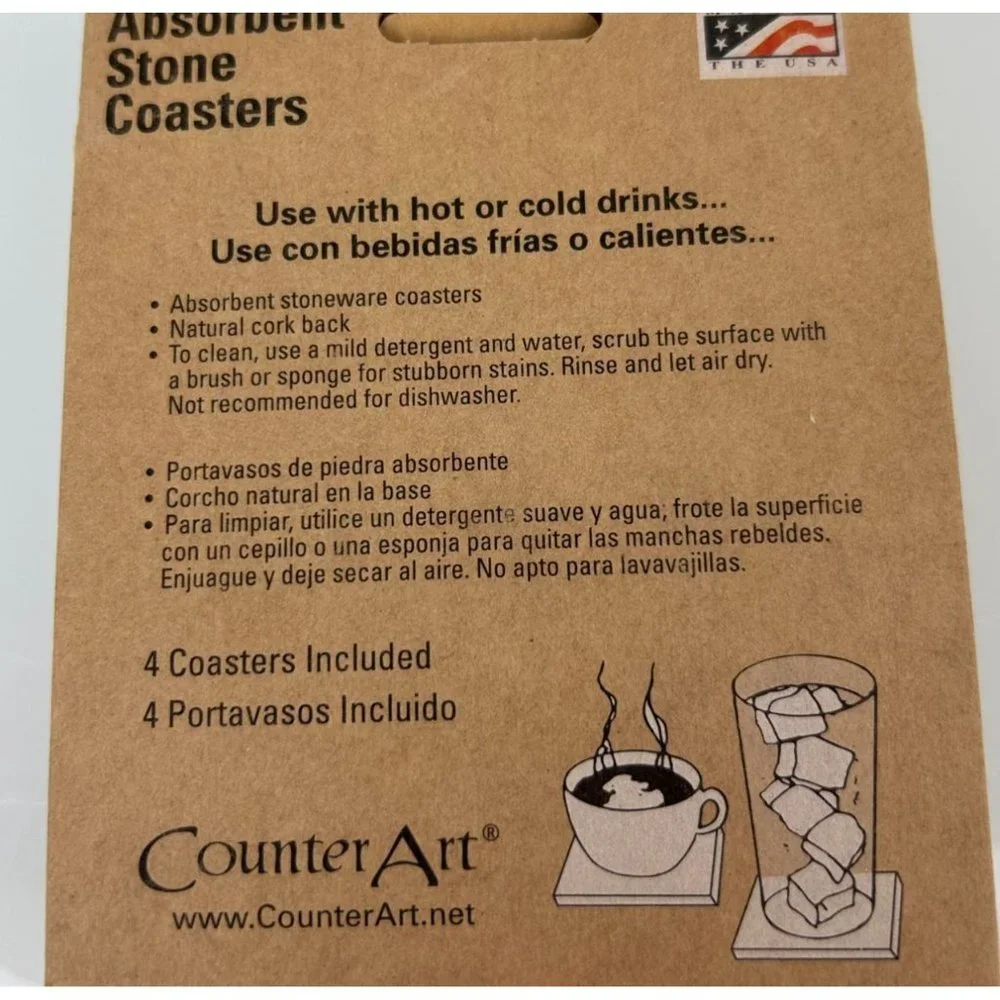 NEW Counter Art Rooster Stone Coasters, Absorbent Cork Backed Farmhouse Gift